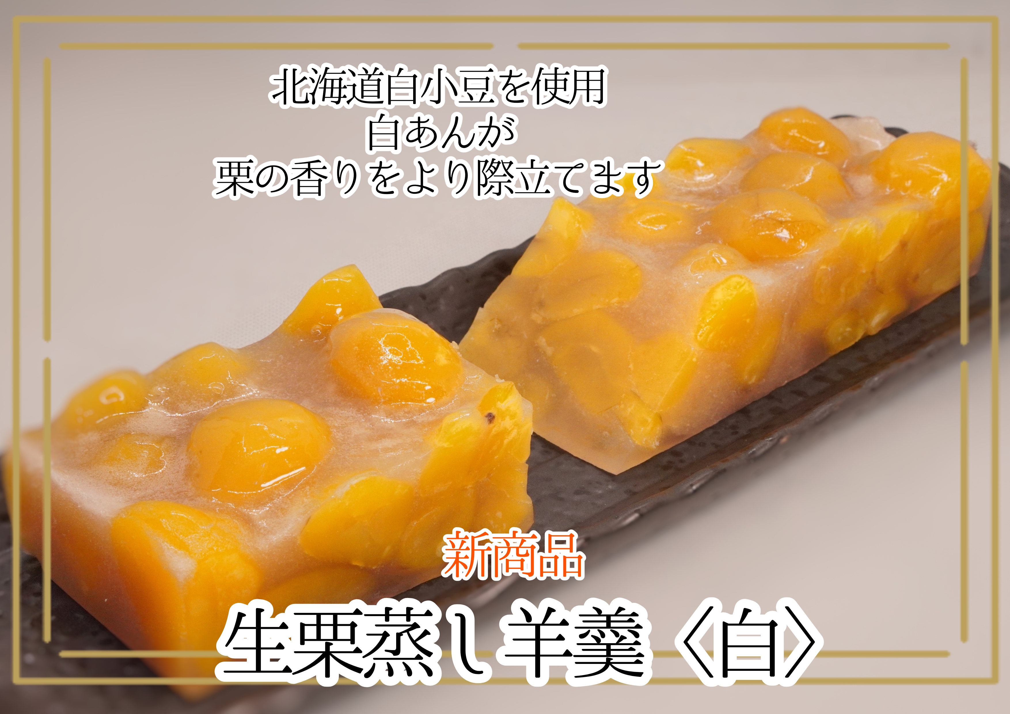 新商品『生栗蒸し羊羹〈白〉』販売のお知らせ」御菓子司 庵月堂（あん